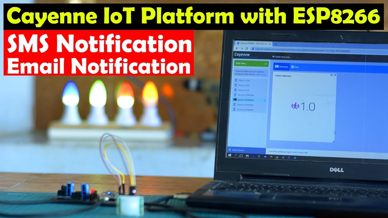 IoT project using Cayenne and ESP8266, Send SMS and Email, Nodemcu Project, IoT Security Project