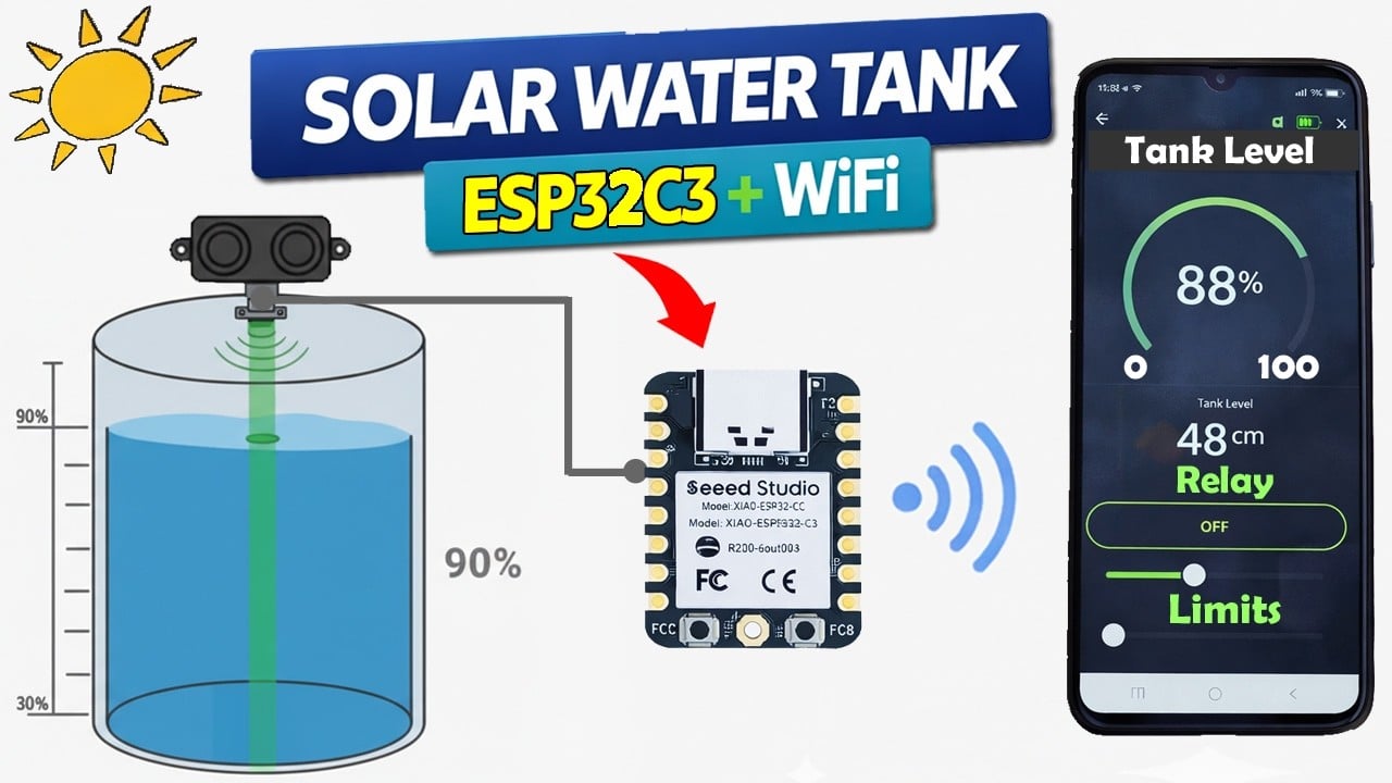 I Built a Solar Powered Water Tank Level Sensor with ESP32, A02YYUW, and Blynk
