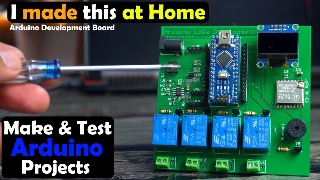 Arduino Projects Development Board with 5v 3A Power Supply, Relays, LoRa, Oled, & Buzzer