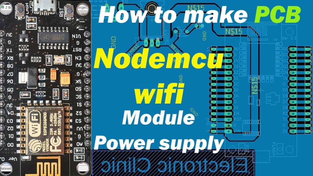 how to make a schematic and PCB in Cadsoft eagle 9.1.0 Nodemcu ESP8266 wifi module power supply