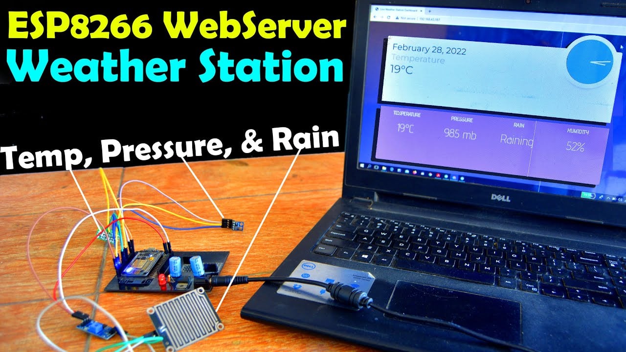 ESP8266 WebServer Weather Station with Temperature, Pressure, Humidity, and Rain Detection