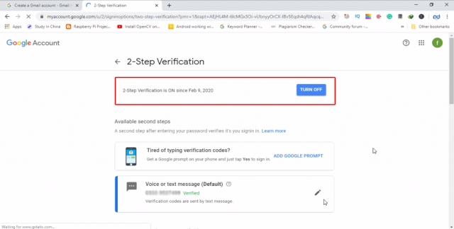 Gmail two Step Verification