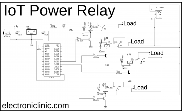 IoT Power relay 100A relay esp32 circuit diagram