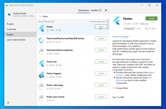 flutter in android studio