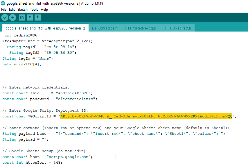 ESP8266 PN532 RFID, and Google Spreadsheet