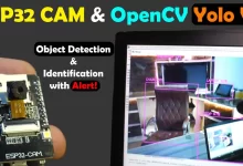 An image showcasing the ESP32-CAM integrated with Python, OpenCV, and YOLOv3 for object detection and identification. The picture demonstrates the setup, including the ESP32-CAM module connected to a computer running Python code utilizing OpenCV and YOLOv3. The system utilizes computer vision algorithms to process the video feed captured by the ESP32-CAM and detect and identify objects in real-time. This integration enables robust object detection and identification capabilities using the ESP32-CAM platform.