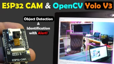 An image showcasing the ESP32-CAM integrated with Python, OpenCV, and YOLOv3 for object detection and identification. The picture demonstrates the setup, including the ESP32-CAM module connected to a computer running Python code utilizing OpenCV and YOLOv3. The system utilizes computer vision algorithms to process the video feed captured by the ESP32-CAM and detect and identify objects in real-time. This integration enables robust object detection and identification capabilities using the ESP32-CAM platform.