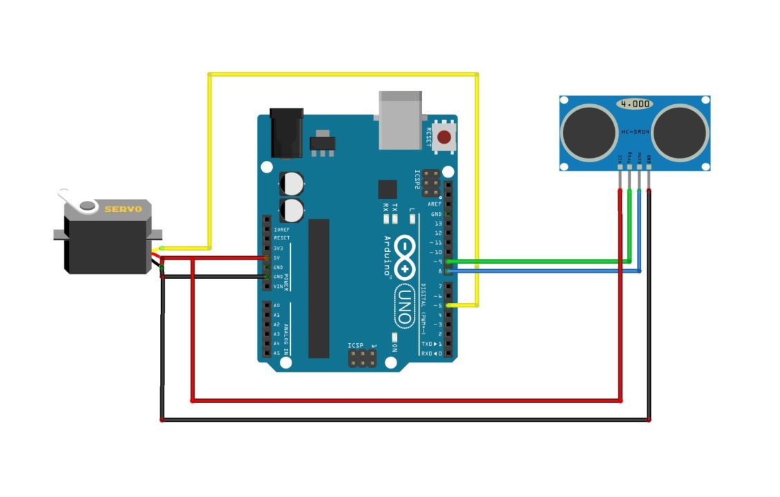 Circuit Diagram for Arduino Uno Servo Motor Control Using Ultrasonic Sensor