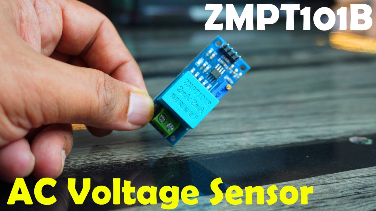 An image showing the ZMPT101B AC voltage sensor connected to an Arduino board.