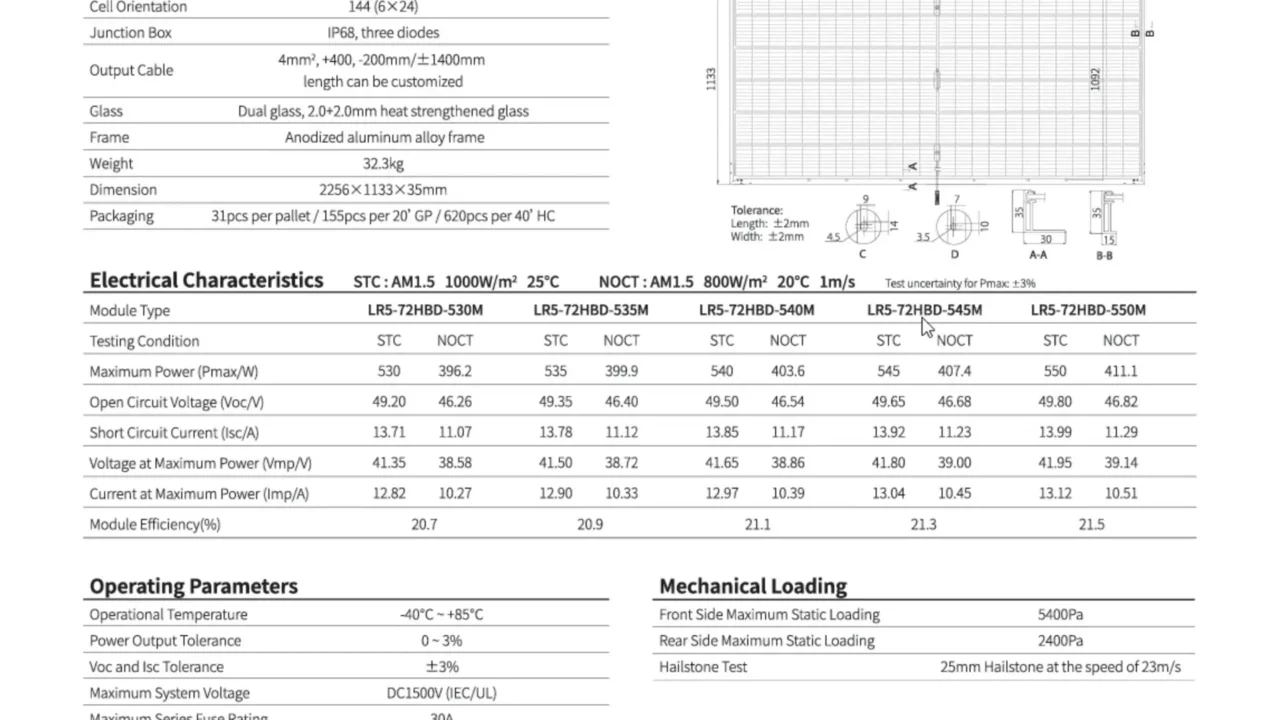 longi solar panel technical specificaitons- Solar System Installation
