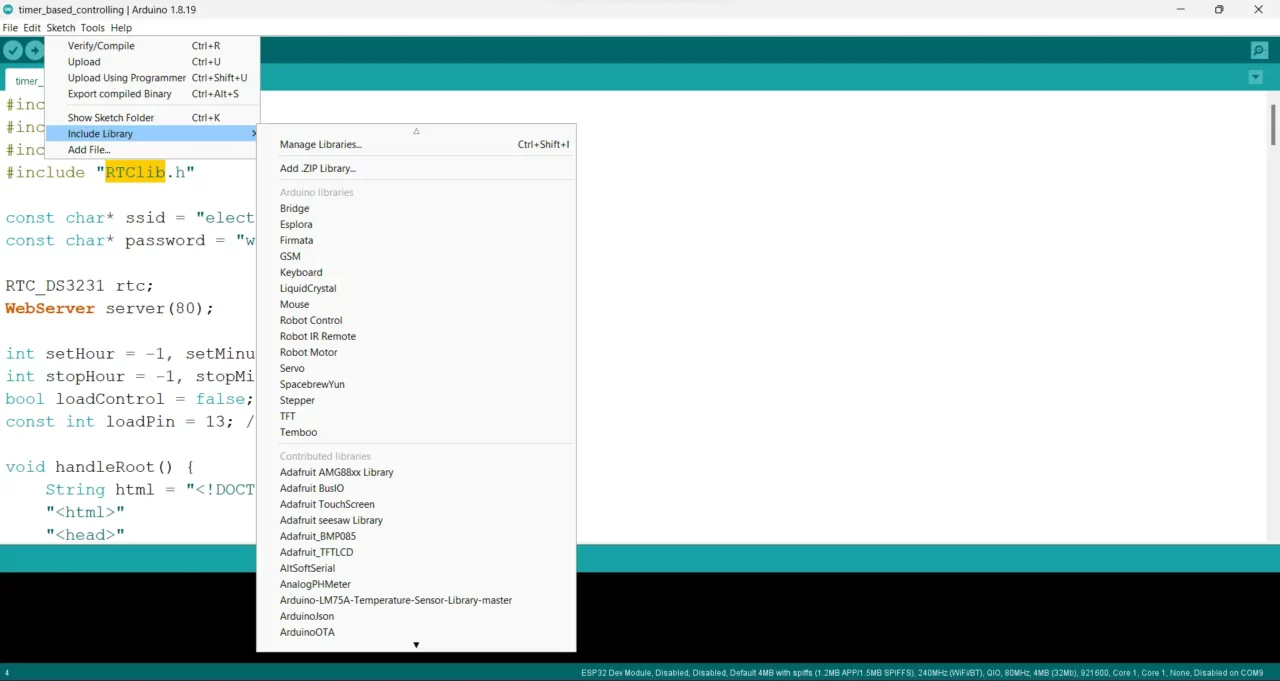 Library installation for esp32 Time Controlled