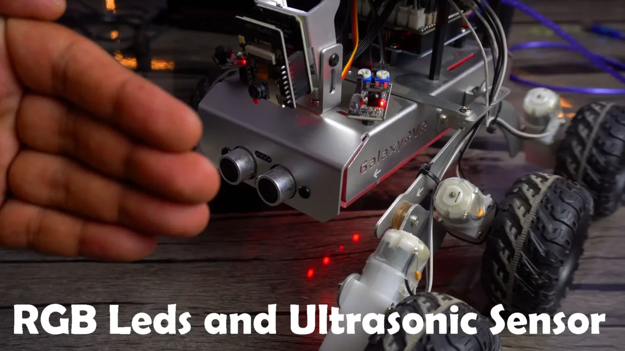 ultrasonic sensor and rgb leds on a robot- master robotics