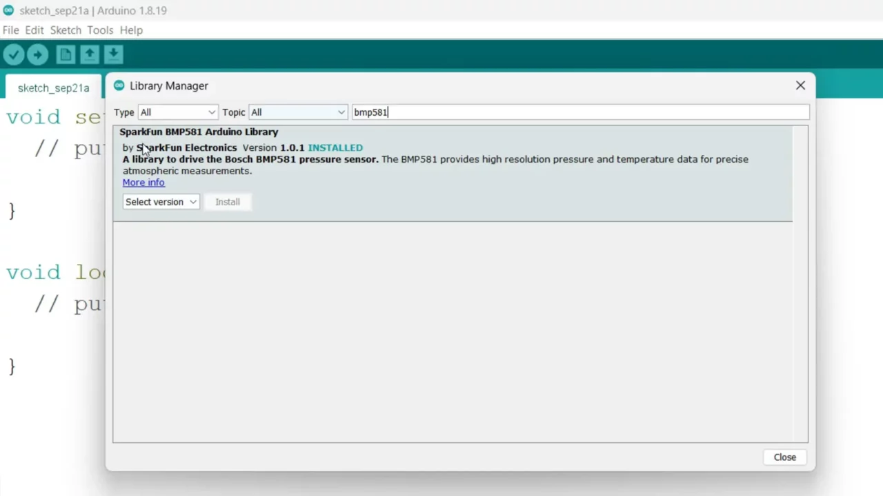 BOSCH BMP585 Barometric Pressure Sensor library installation