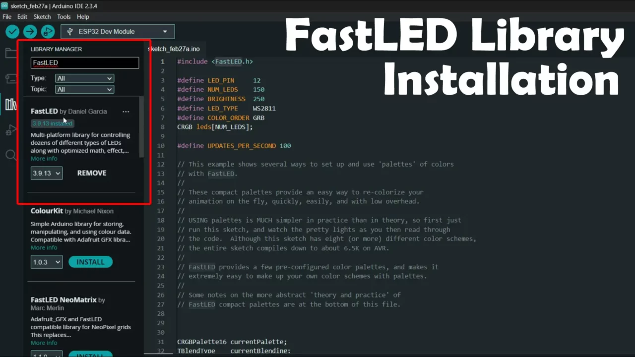 install fastled library for the led strip ws2811 Smart Staircase Lighting