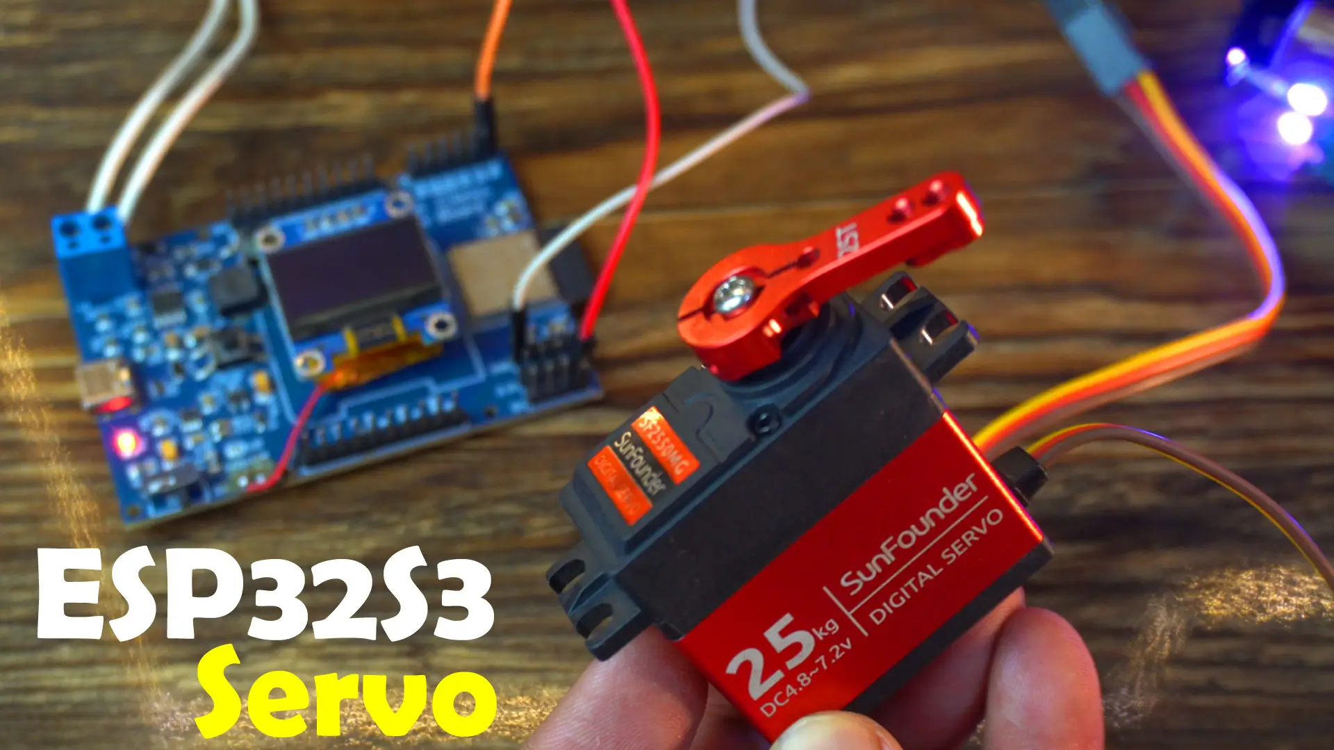 A demonstration of precise control over a high-torque servo using the ESP32S3 custom board.