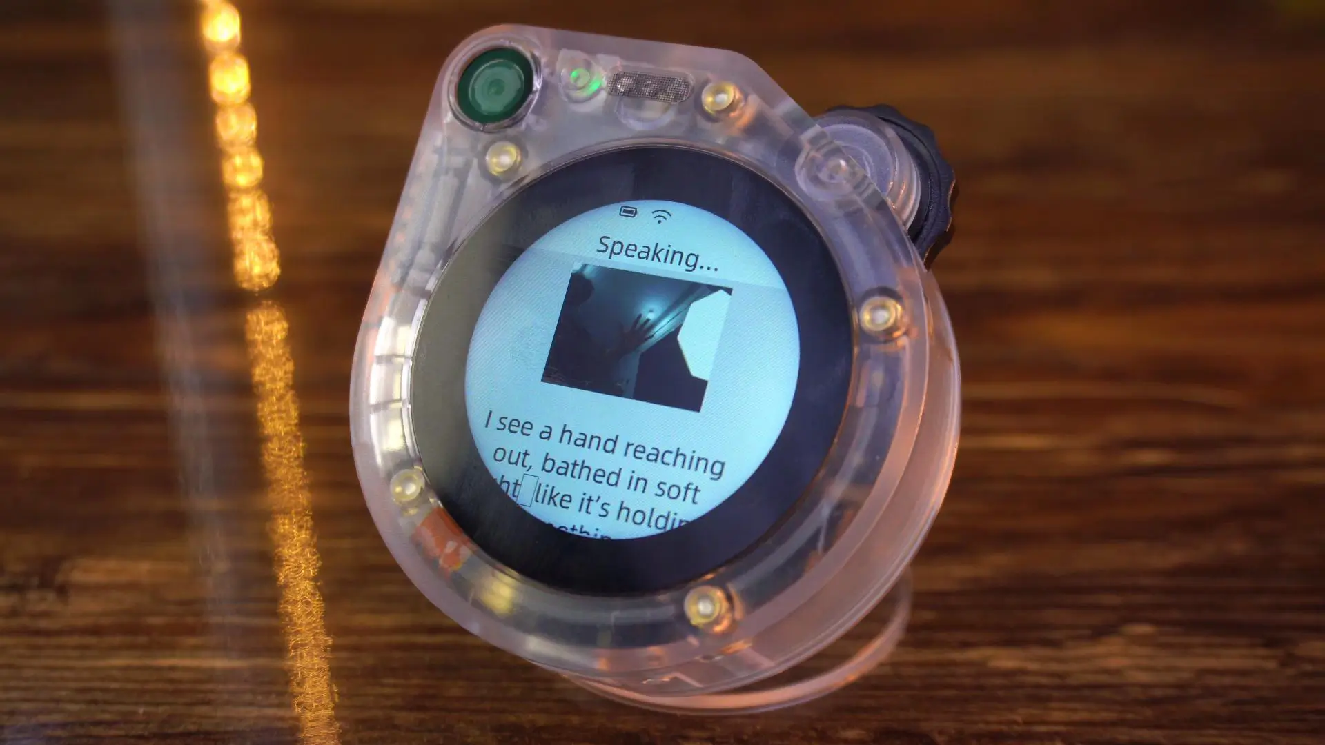 A person's face being analyzed by the SenseCAP Watcher's XiaoZhi AI camera.