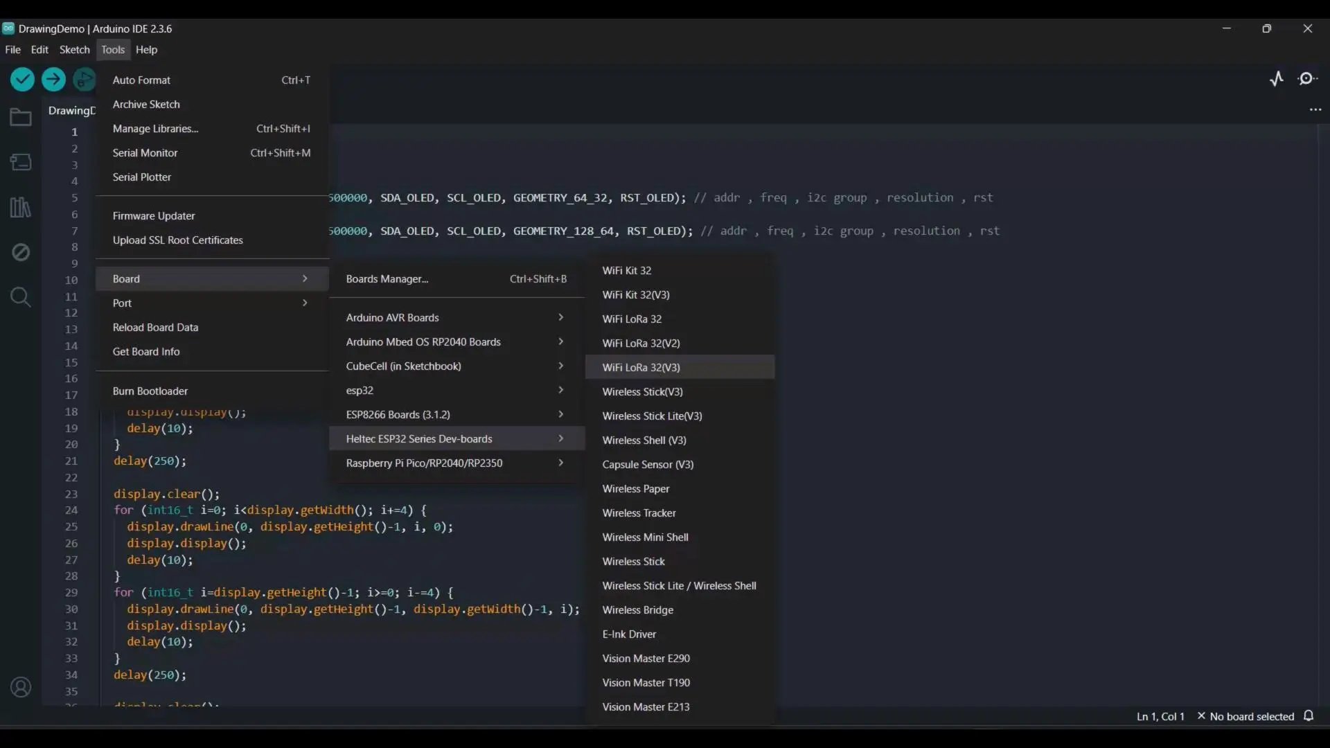 Programming ESP32 LoRa 32 board in Arduino IDE.