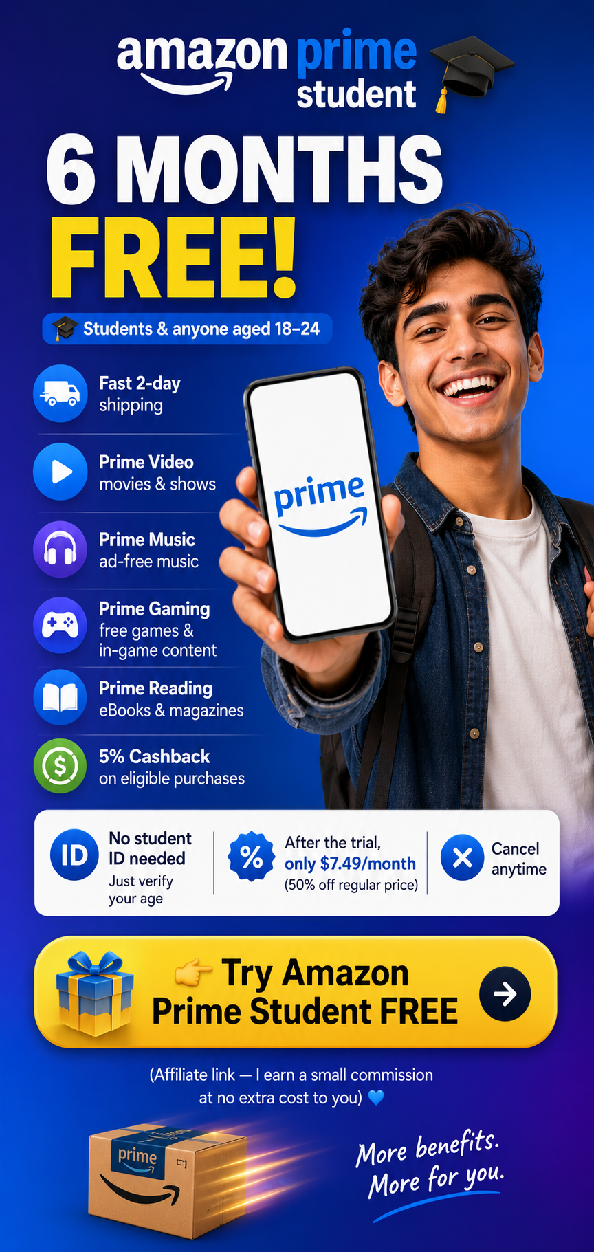 Amazon Prime Student - Get 6 months free trial with fast shipping, Prime Video, Music and more.