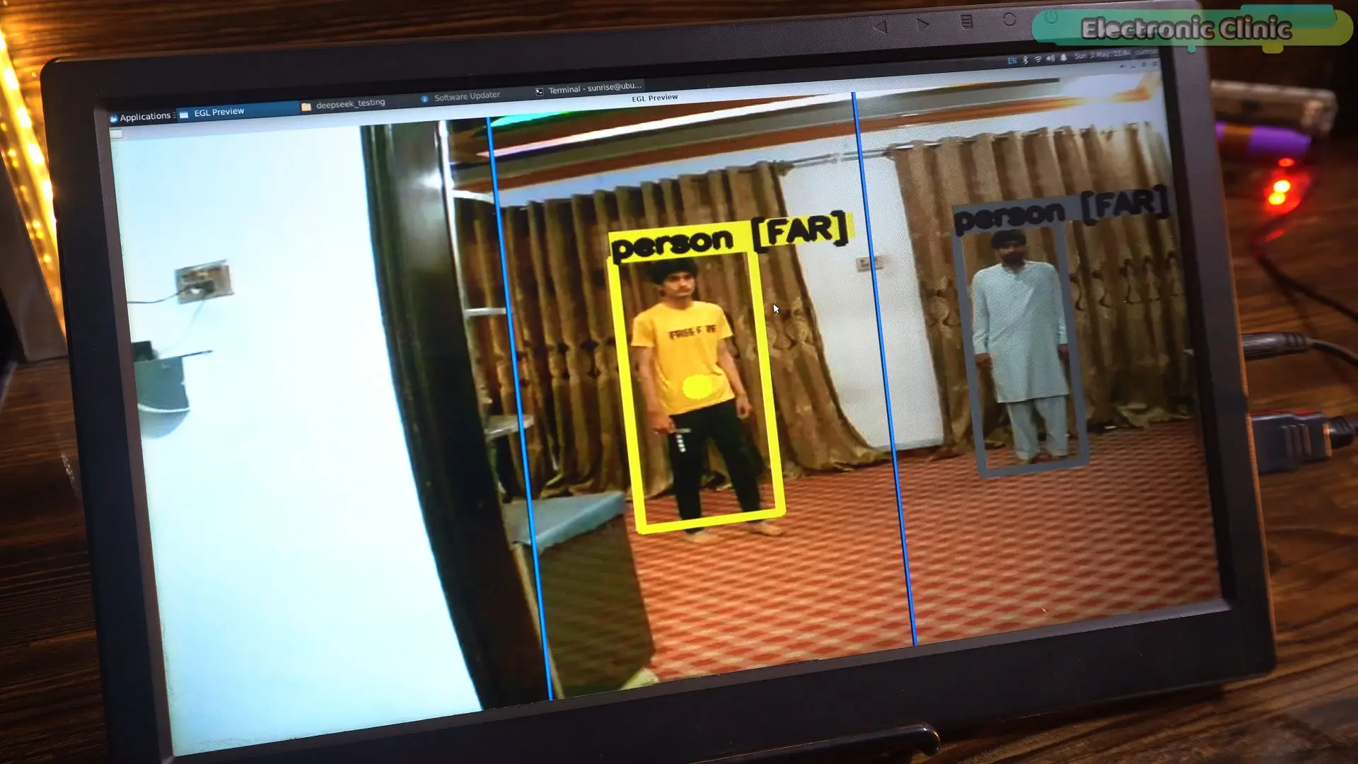 AI vision zoning detecting a person in the left sector at a distance
