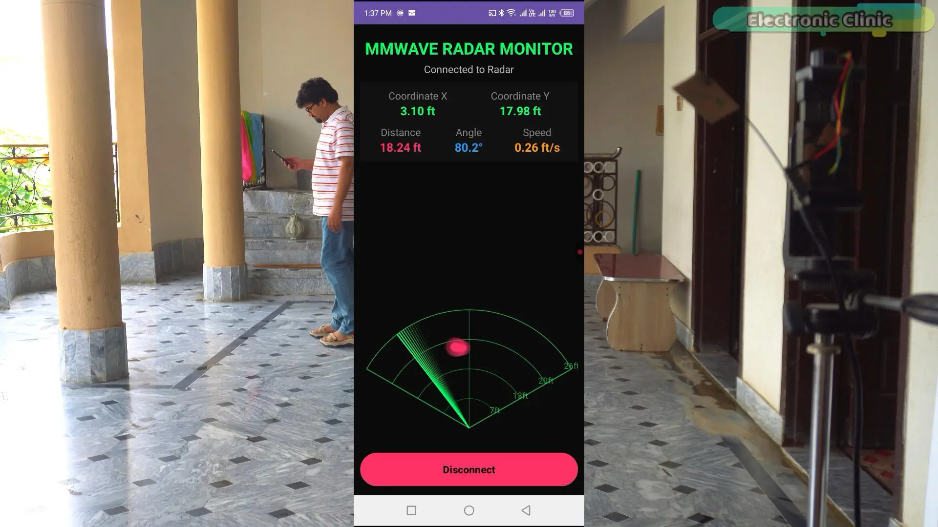 Bluetooth range for monitoring RD-03D radar data from a smartphone