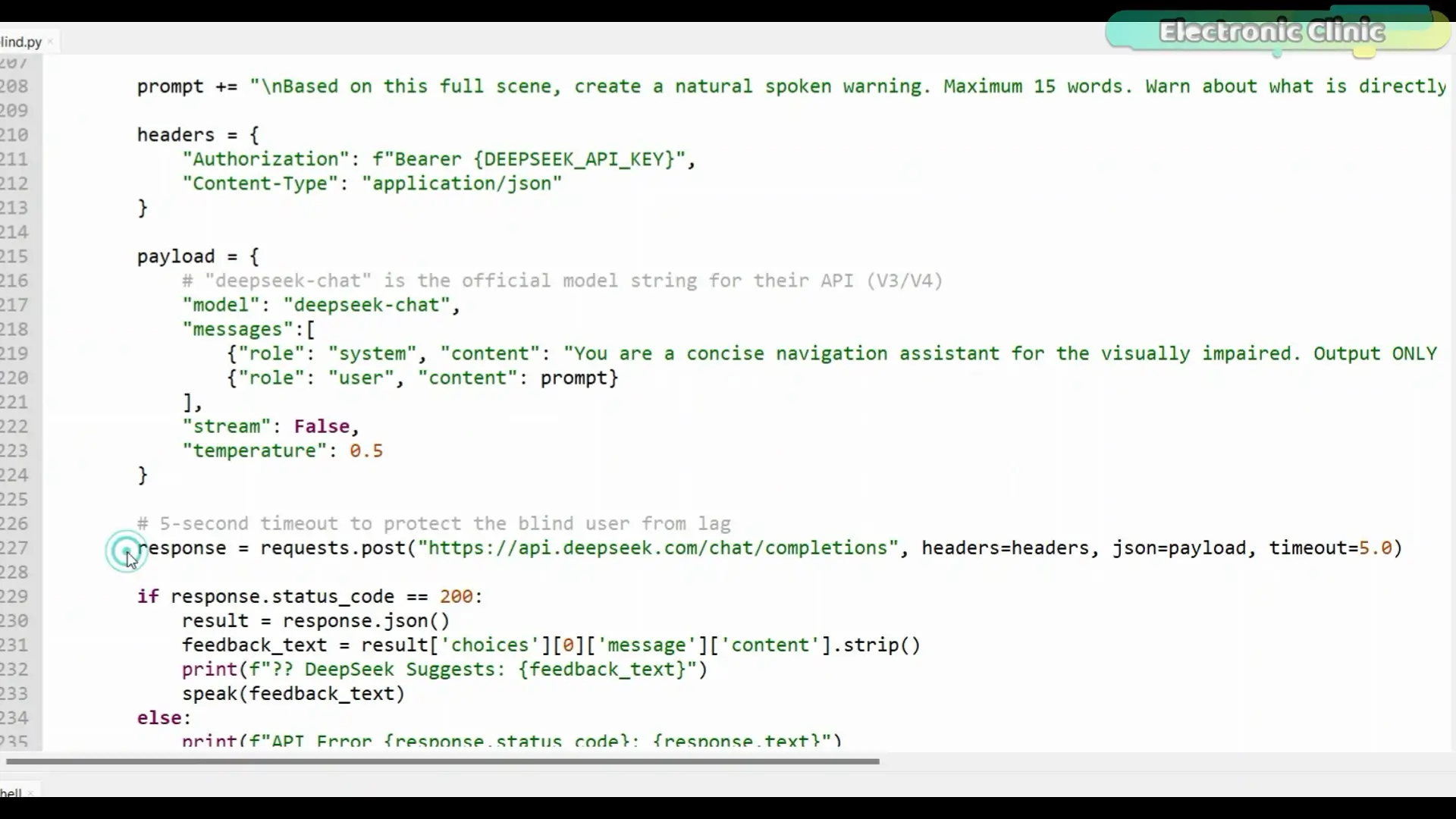 DeepSeek API integration in Python using the requests POST method