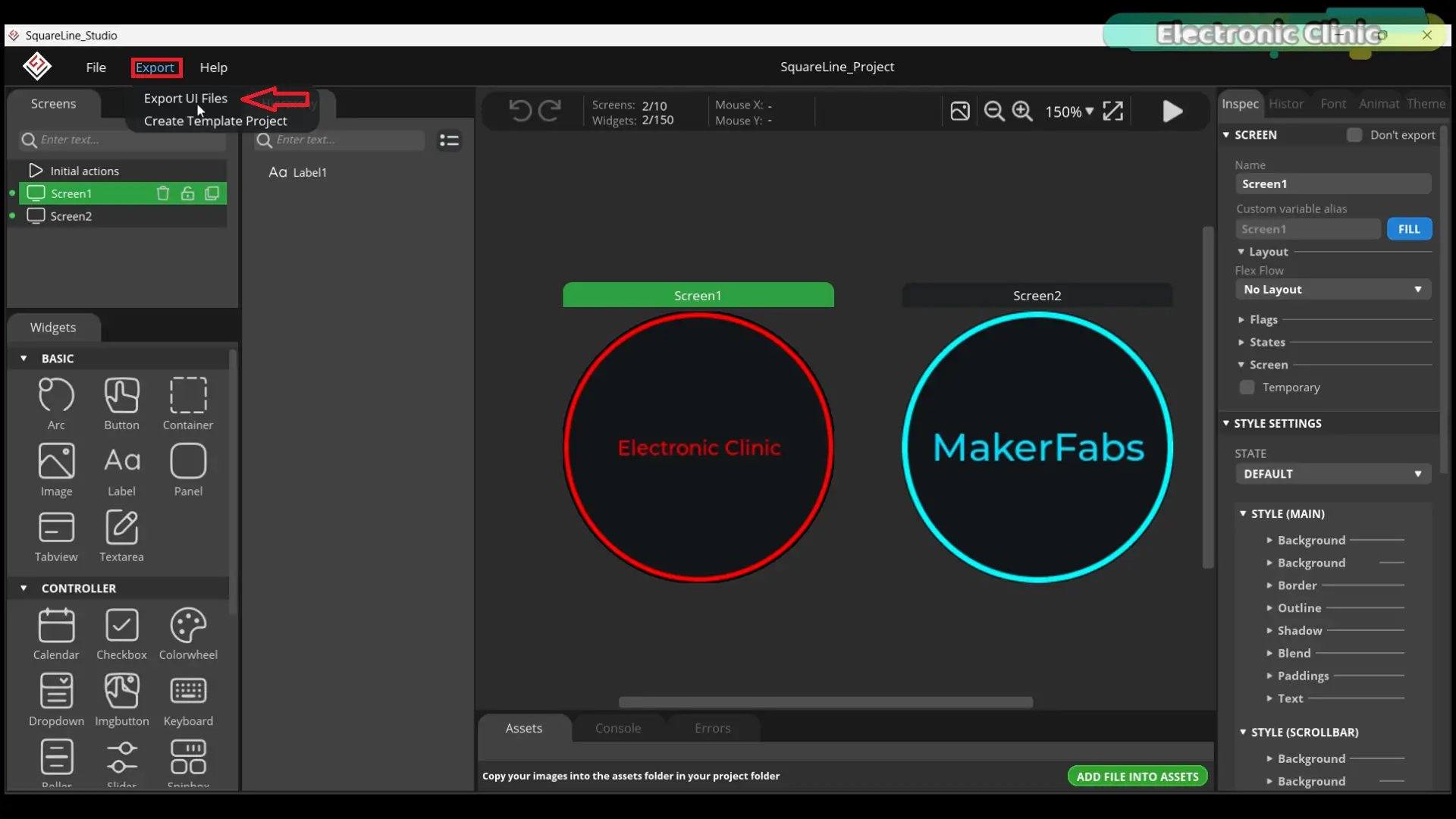Exporting UI files from SquareLine Studio for an LVGL project