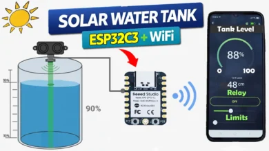 Solar-powered water tank level sensor with ESP32 and ultrasonic sensor