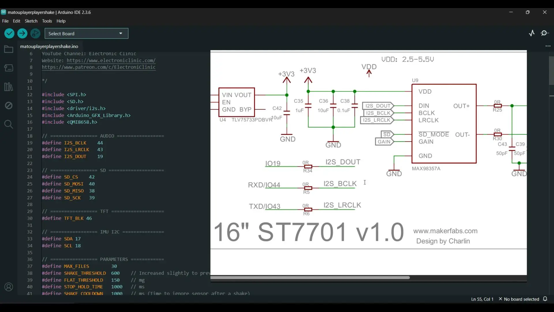 MAX98357A I2S amplifier and speaker connected to ESP32-S3