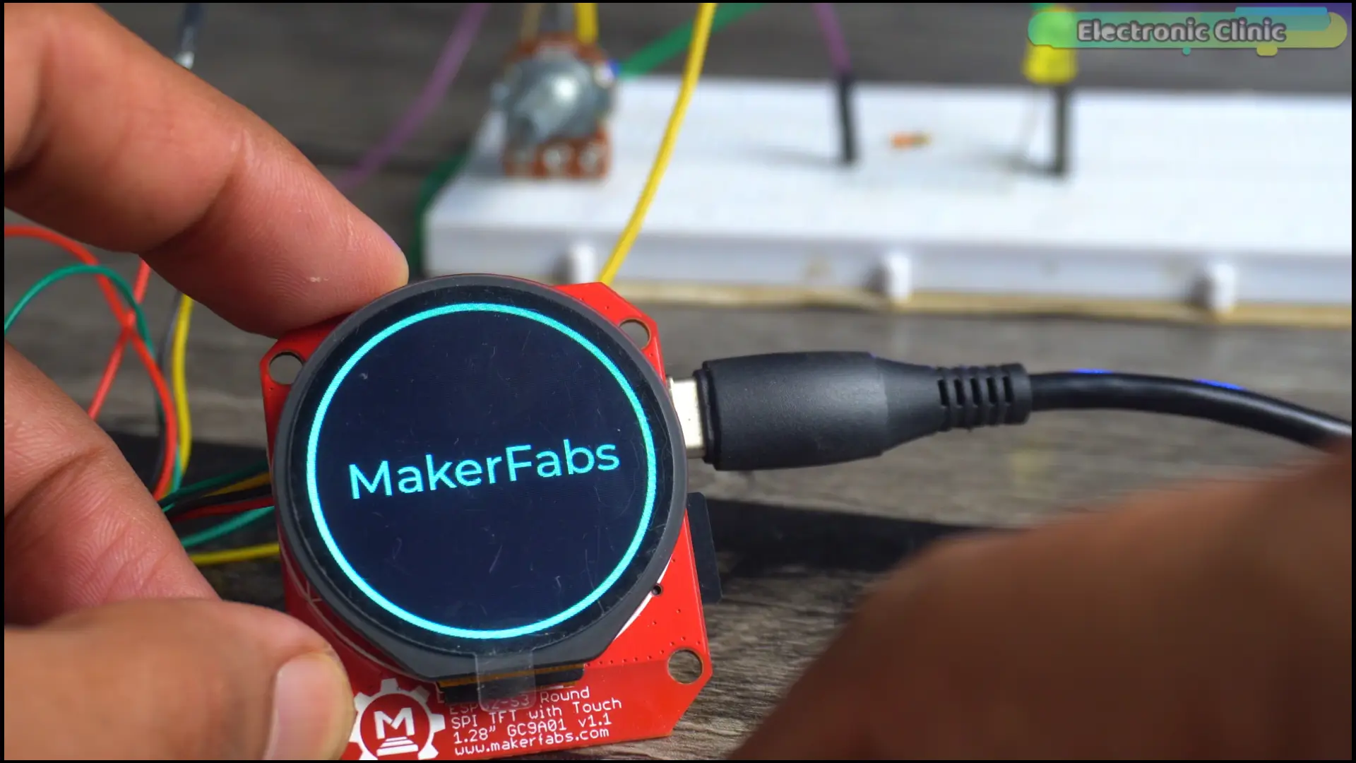 Second screen Makerfabs branding demo on an ESP32-S3 round display