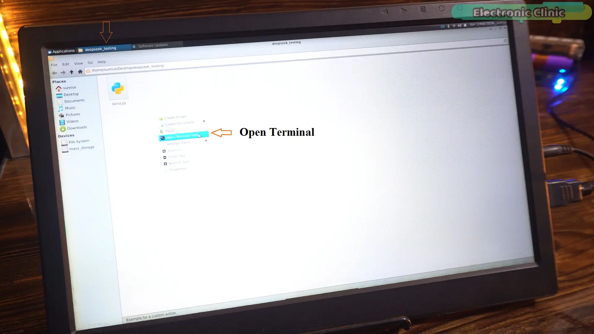 Opening the terminal in the DeepSeek RDK X5 AI assistant project folder