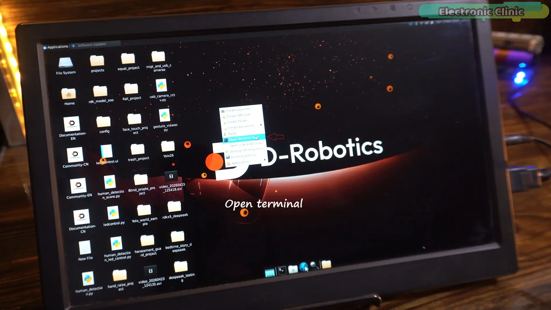 Opening the terminal on RDK X5 desktop for the DeepSeek AI assistant project