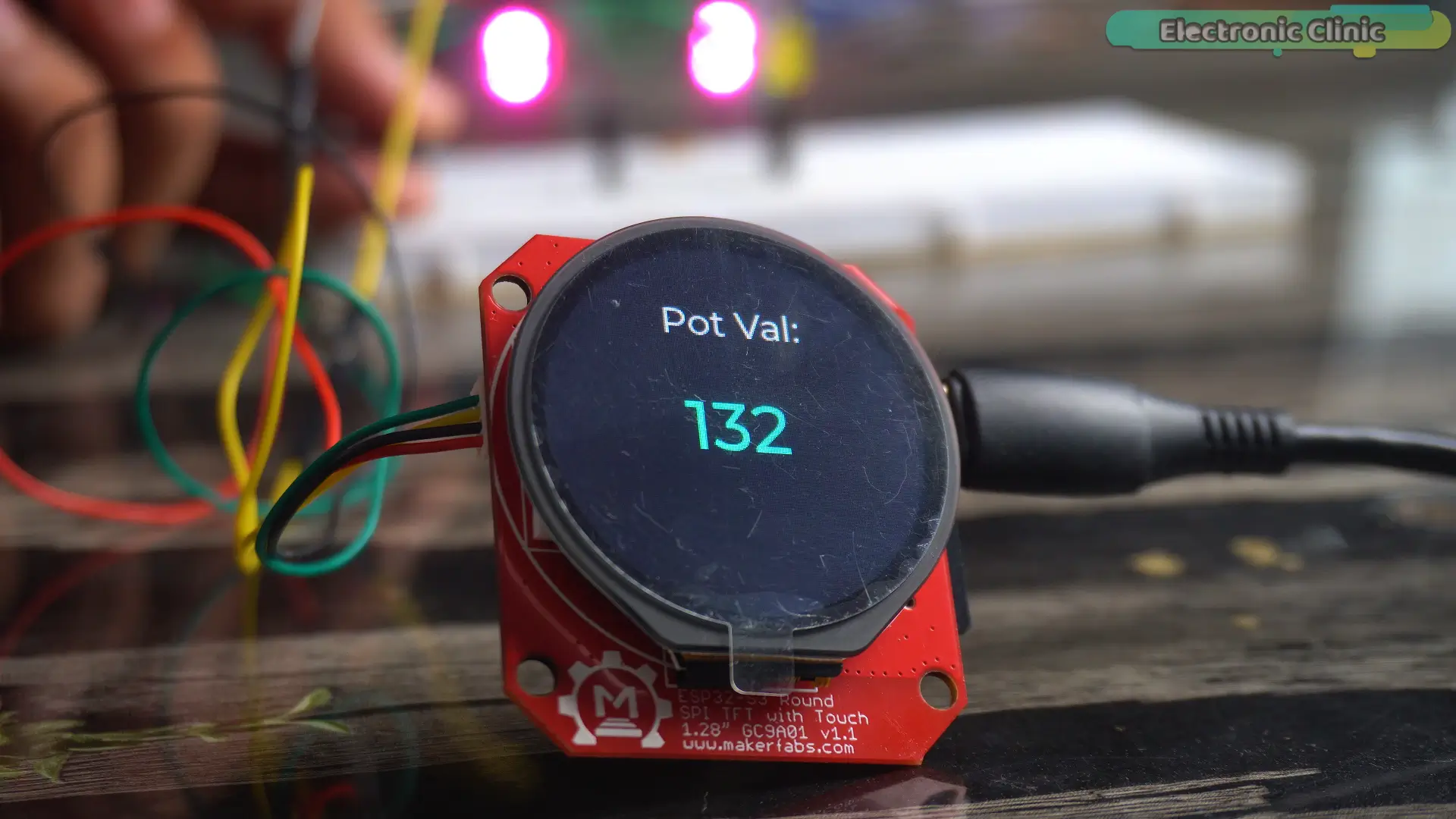 Real-time sensor monitoring and LED control on an ESP32-S3 round TFT display
