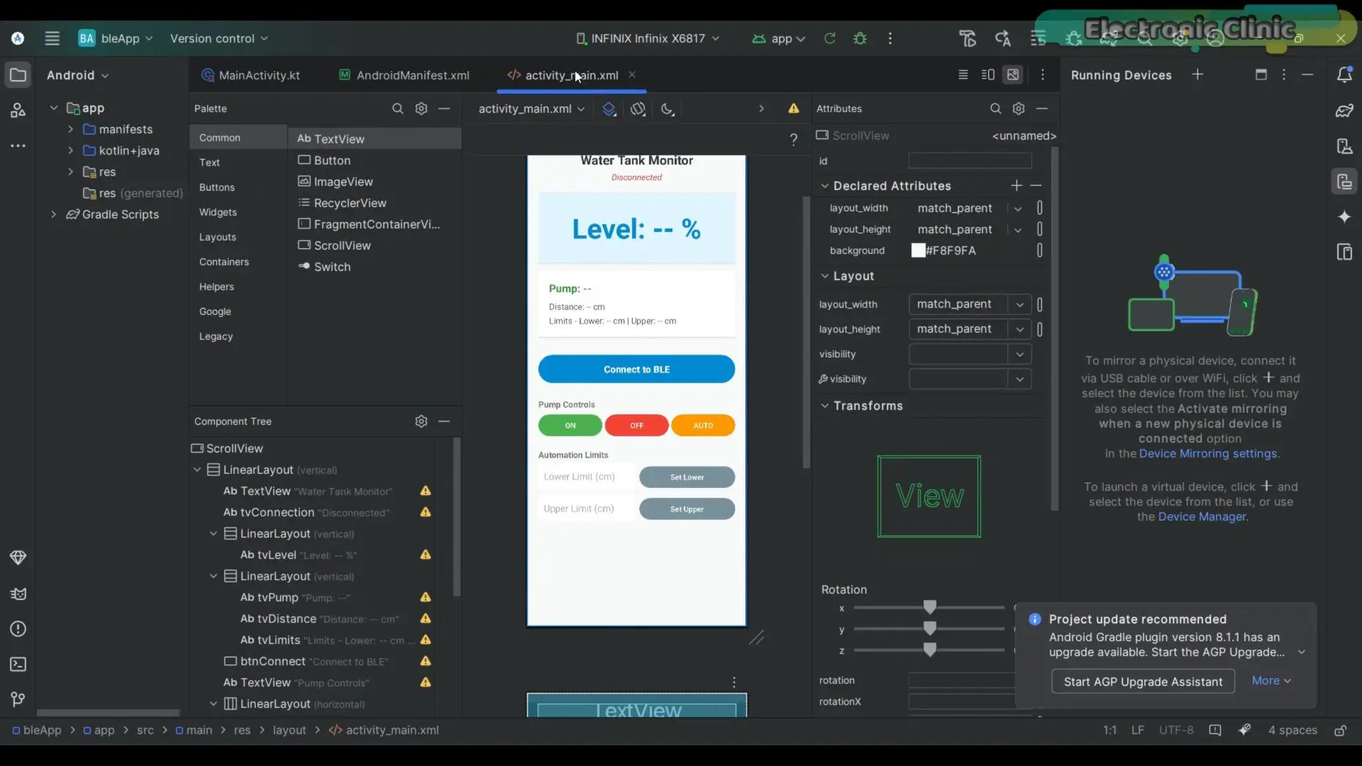 Android application designing and programming in Android Studio for ESP32