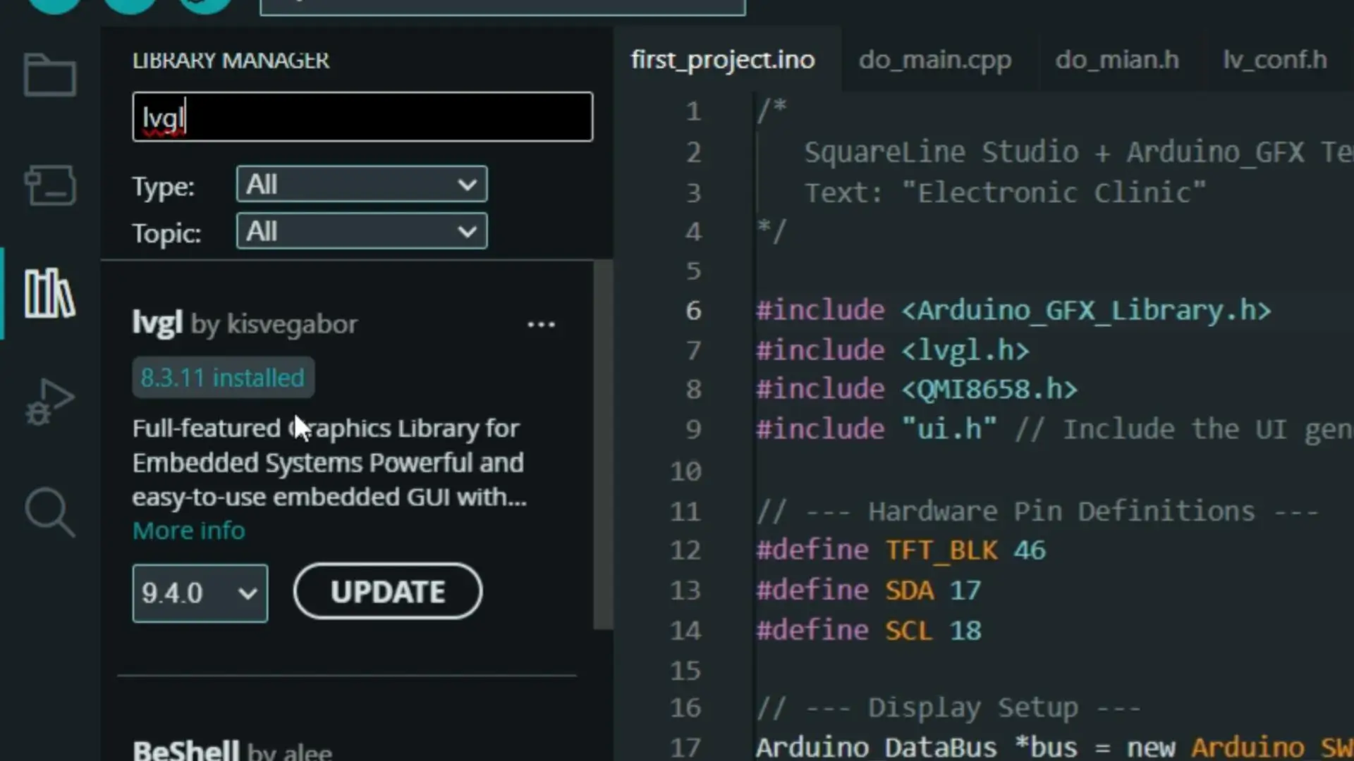 Arduino GFX Library and LVGL Library for ESP32-S3 development