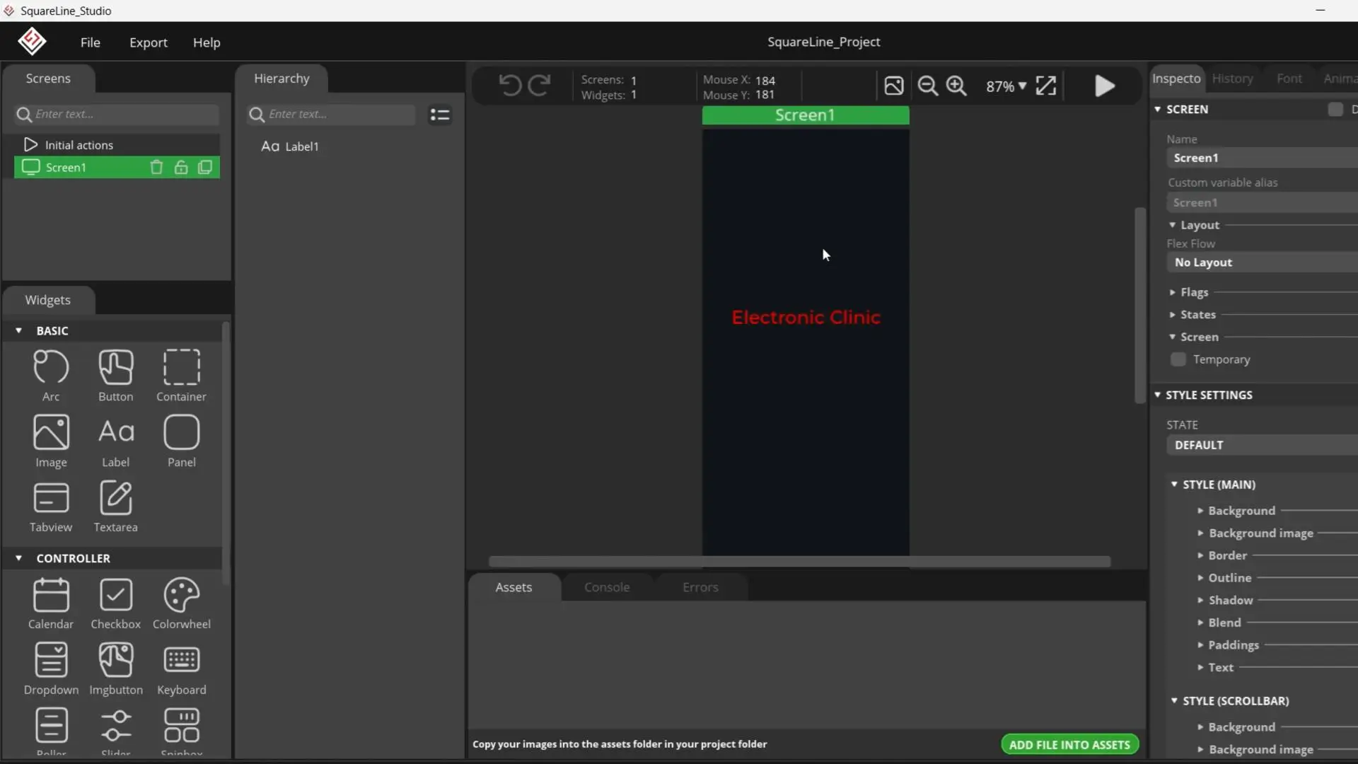 Basic UI design created in SquareLine Studio for an ESP32-S3 project