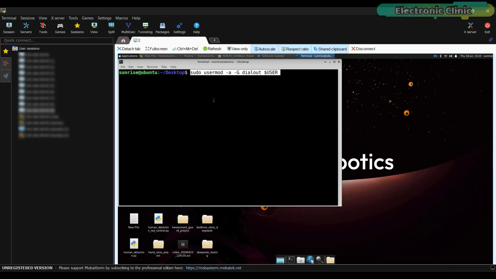 Terminal command for setting up the RD-03D radar project on RDK X5