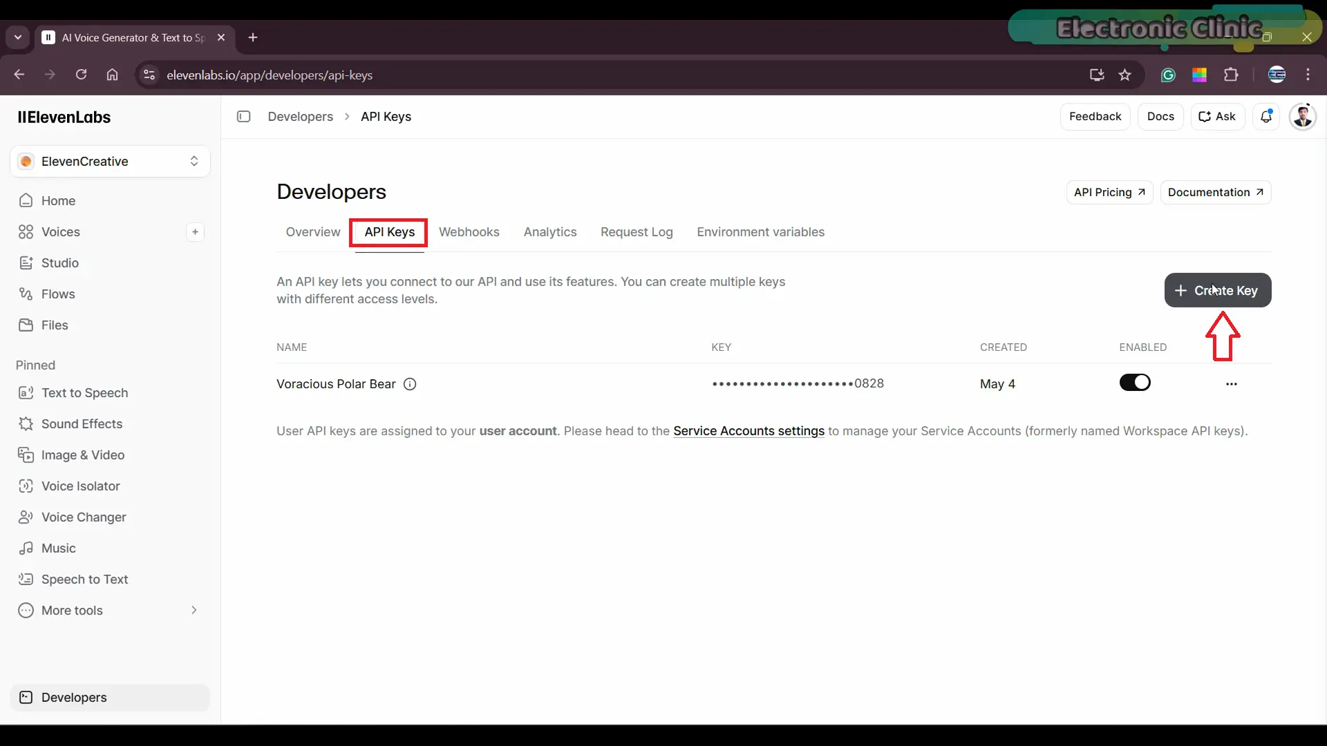 Create ElevenLabs API key for ESP32-S3 Speech to Text