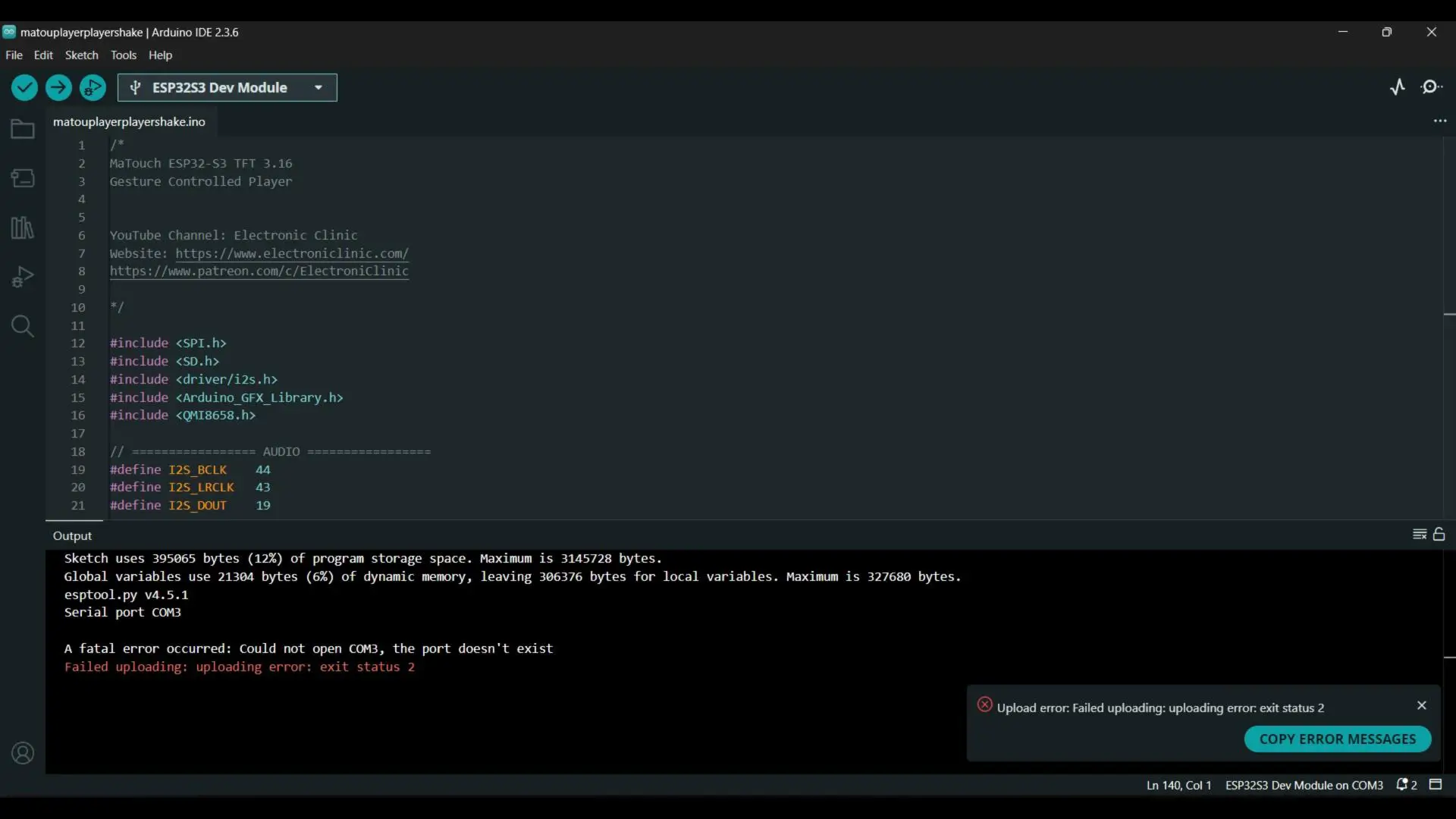 ESP32-S3 code upload error fixed by entering download mode