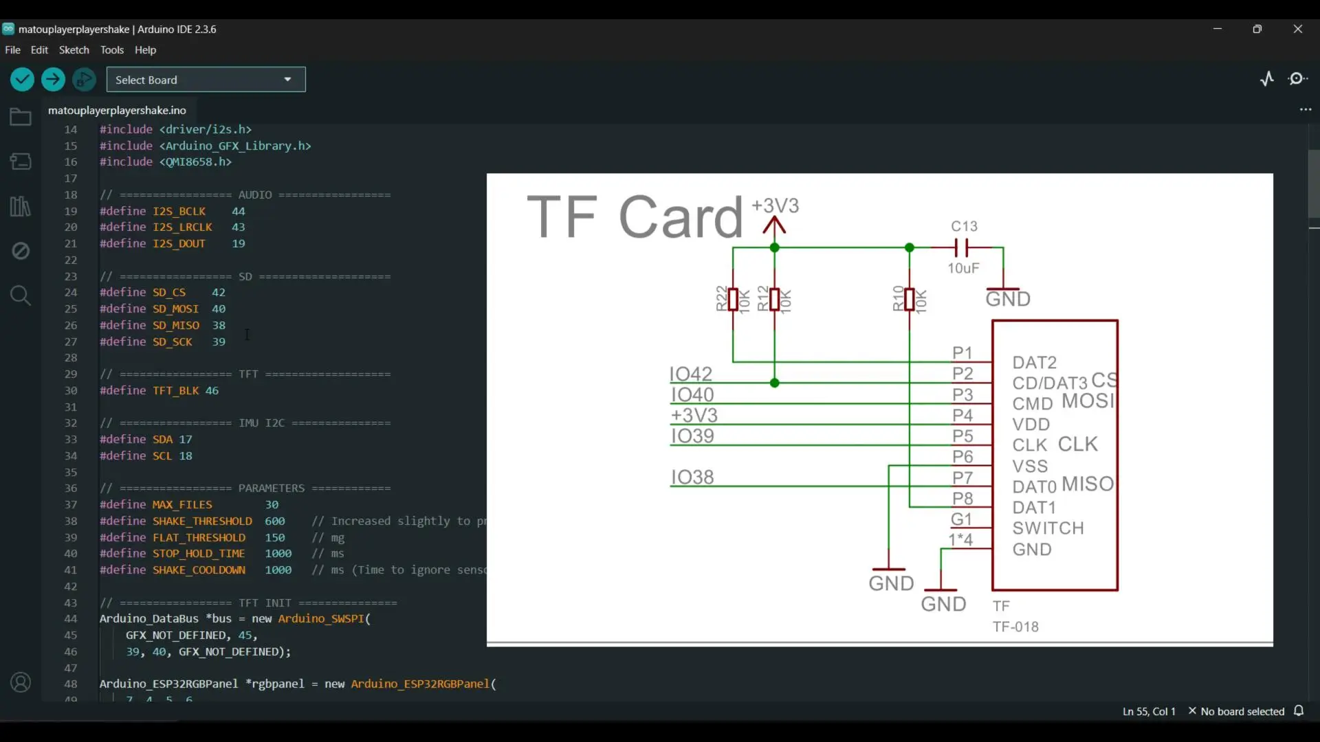 ESP32-S3 development board with SD card interface for WAV audio storage