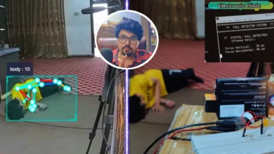 Human fall detection system detecting a fall instantly using AI body tracking
