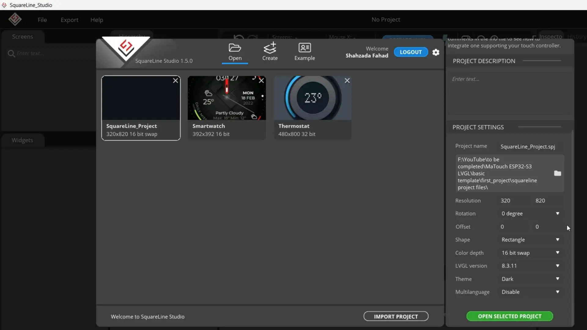 Makerfabs 3.16-inch parallel TFT display settings in SquareLine Studio