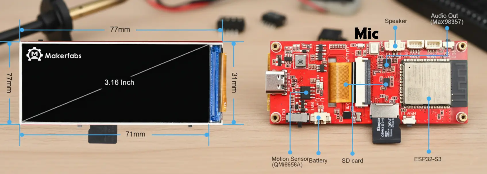 Makerfabs MaTouch ESP32-S3 Parallel TFT development board with 3.16-inch ST7701S display