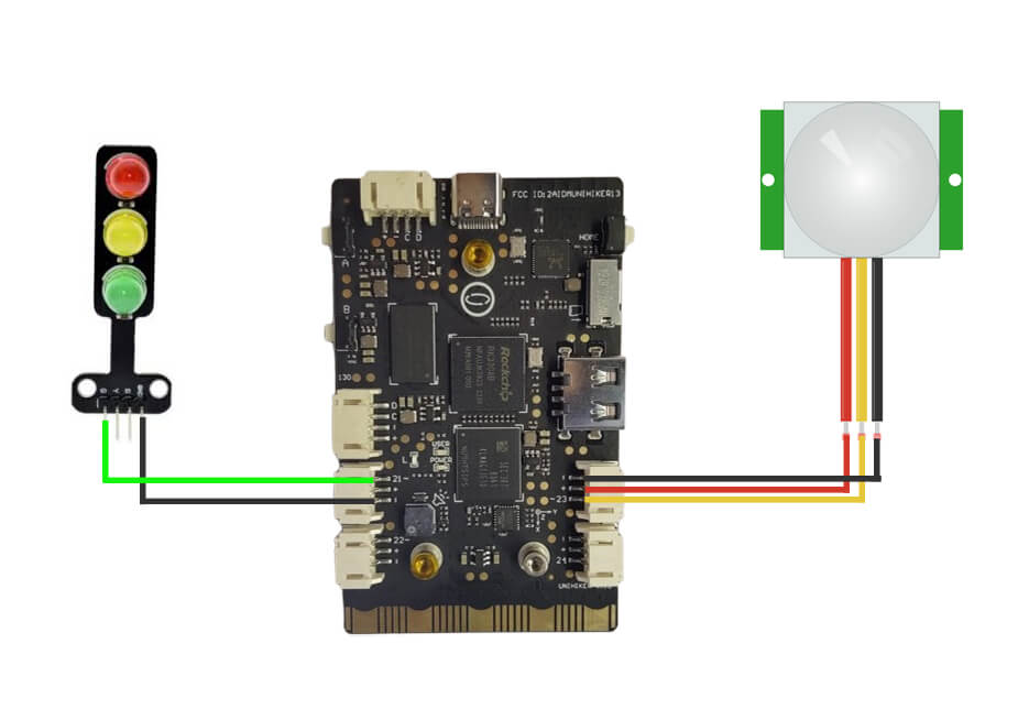 PIR motion sensor connected to the UNIHIKER M10 for motion detection