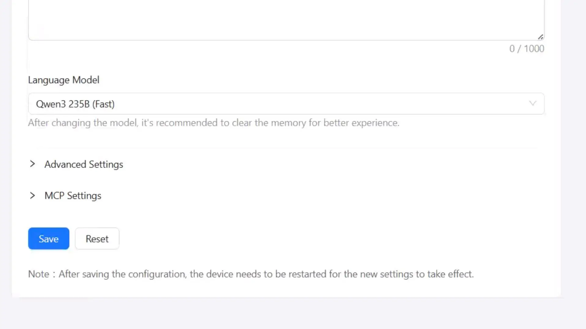 Save changes option after configuring the AiPi-PalChat V1 AI agent role