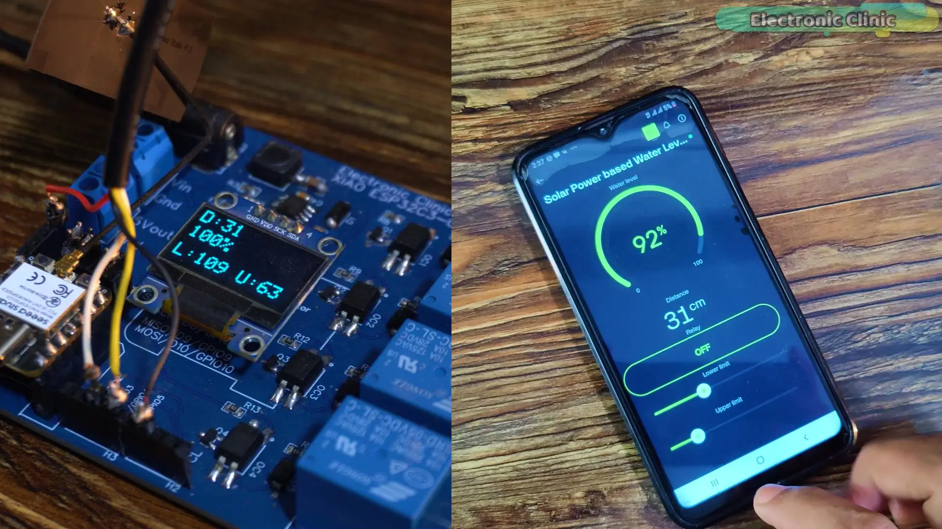 Setting water tank level limits via phone with ESP32 solar-powered water level sensor