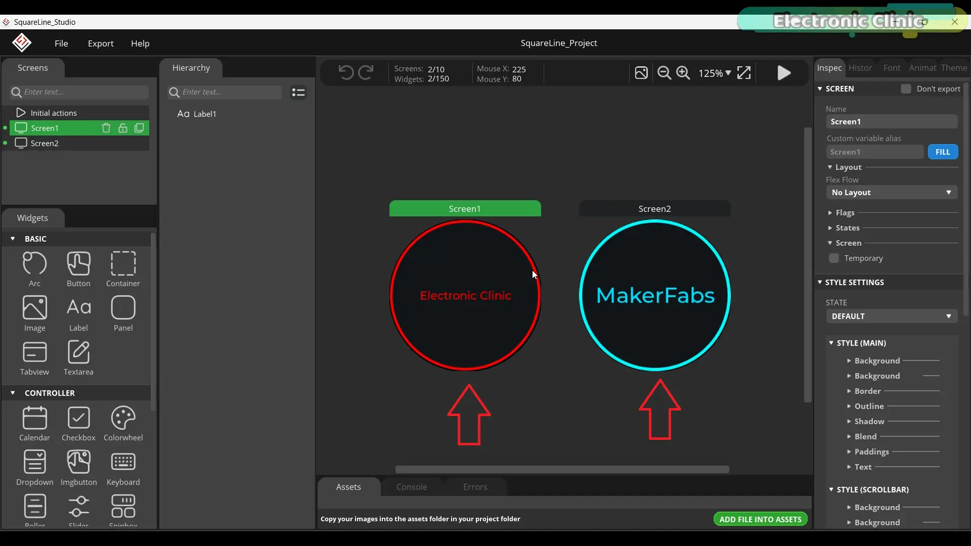 SquareLine Studio LVGL multi-screen UI design for ESP32-S3