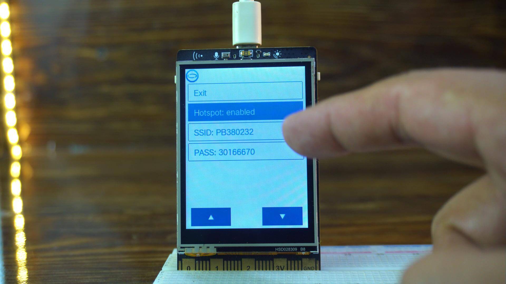UNIHIKER M10 hotspot screen displaying the SSID and password for wireless connection