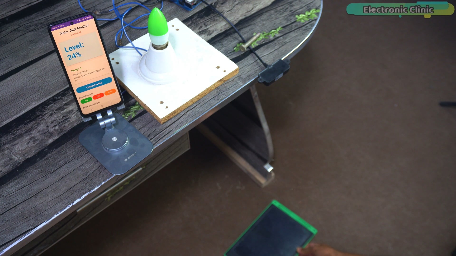 Water level decreases below 20 percent and the automatic water pump turns ON