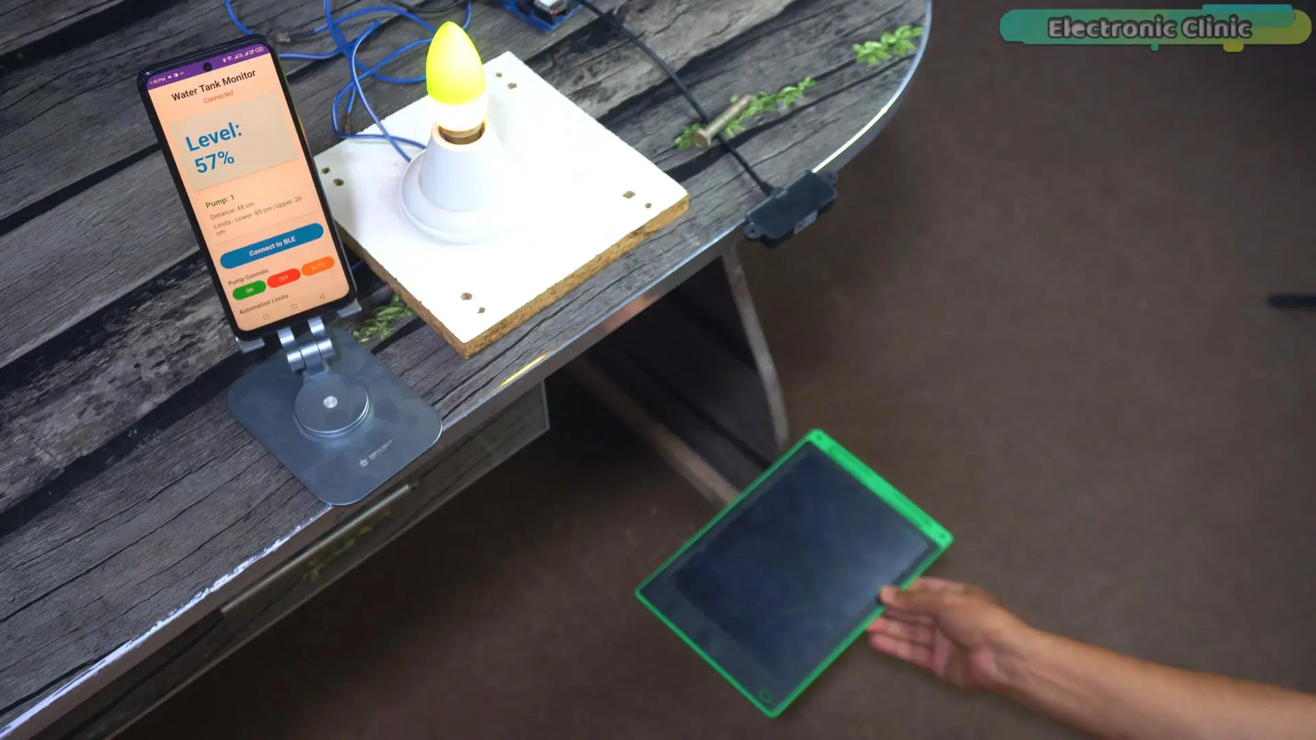Water level decreases below 20 percent and the automatic water pump turns ON