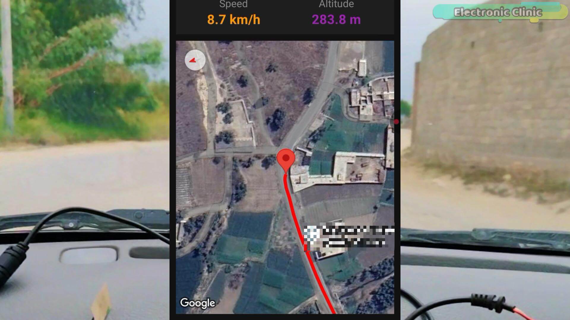 DIY GPS tracker displaying real-time speed and altitude telemetry